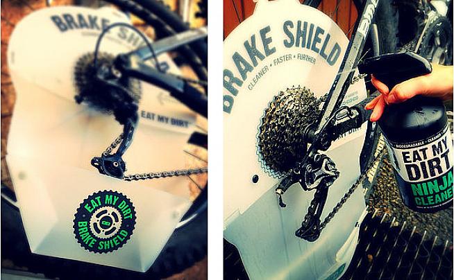 The Brake Shield is a clever plastic bib that protects your bike and surroundings from gunk when cleaning your drivetrain.