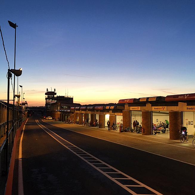 Daybreak over the pit lane.