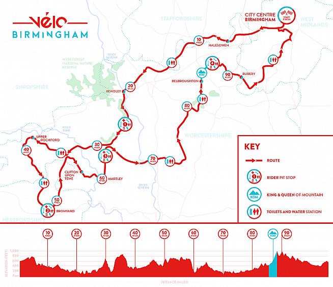 The 100-mile closed roads route for the new Velo Birmingham sportive.