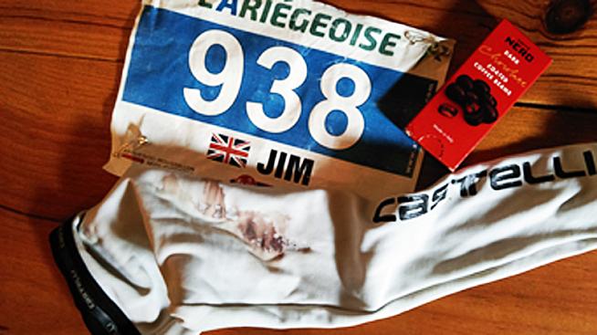 Battered bib and bloodied arm warmers.