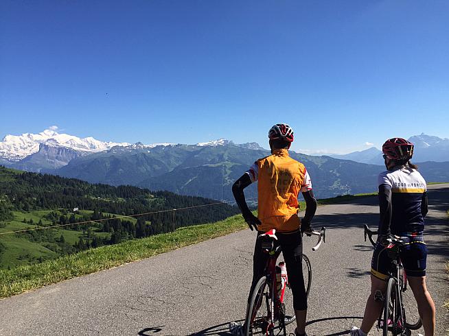 On the Col de Joux Plane with Mont Blanc in the distance.