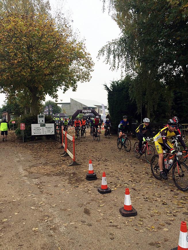 Riders roll out from Fakenham racecourse to begin the Royal Flyer Sportive.