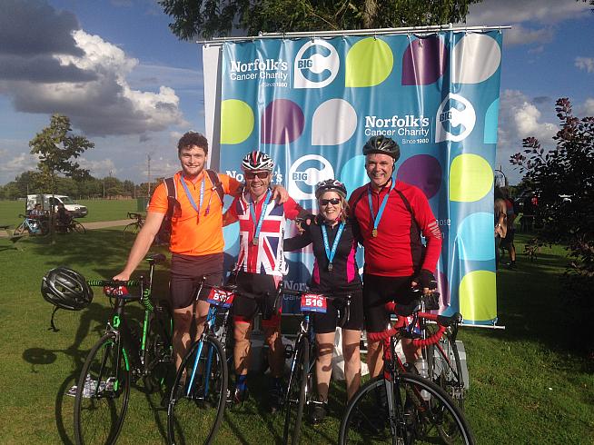 Lewis  Terence  Sue and Dan of Team Malteezers raised over £2000 for Big C at the 2016 Tour de Norfolk.