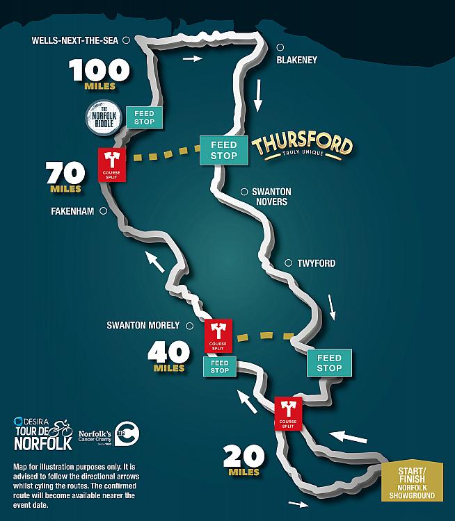 Route map for the Tour de Norfolk.