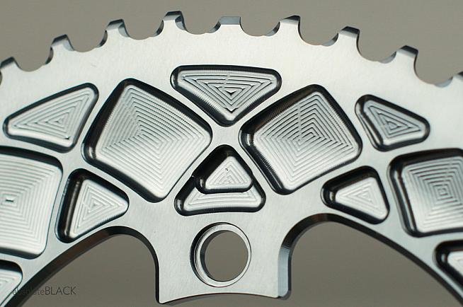 Ramp detail on the Premium Oval chainring. Shifting is quick and clean.