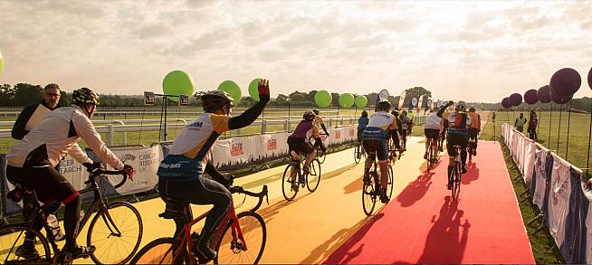 Riders set off into the dawn on a 300km lap of London.