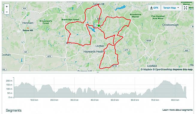 Strava map of the standard route.