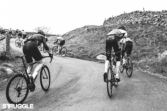 Riders battle up Park Rash on this year's Struggle Dales sportive.