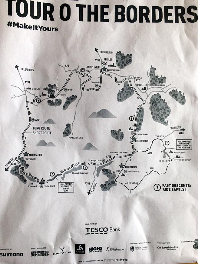 The route map for the 2017 Tour O The Borders cautions riders about fast descents. Photo: Olly Townsend