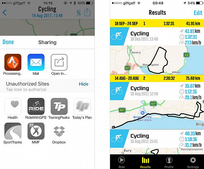 The app saves past activities and allows for easy export to popular third-party sites like Strava.