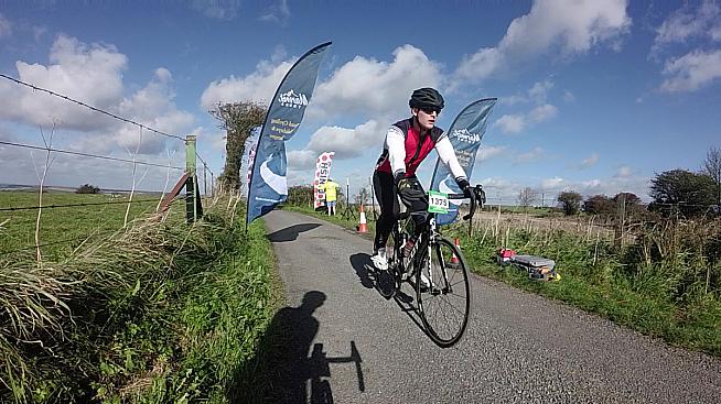 Flags mark the timed KOM challenge on Butser Hill.