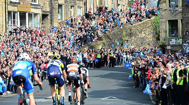 Crowds line the streets for the Tour de Yorkshire race.