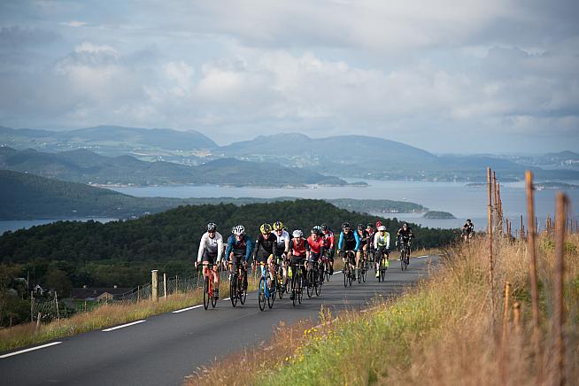 Cyclists tour the fjords at Haute Route Norway.