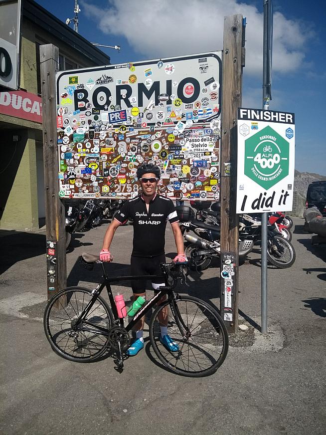 Joe at the top of the Stelvio - can you spot the Hide My Bell?