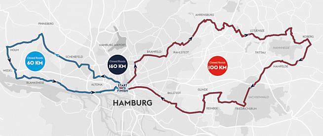 Route maps for Cyclassics Hamburg 2019.