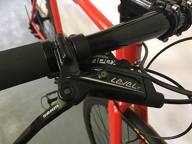 These SRAM Level T hydraulic brakes are a rare sight on a road bike - but highly effective for urban riding.