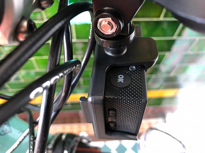 The record button is easy to reach while riding - even with camera mounted under the stem.