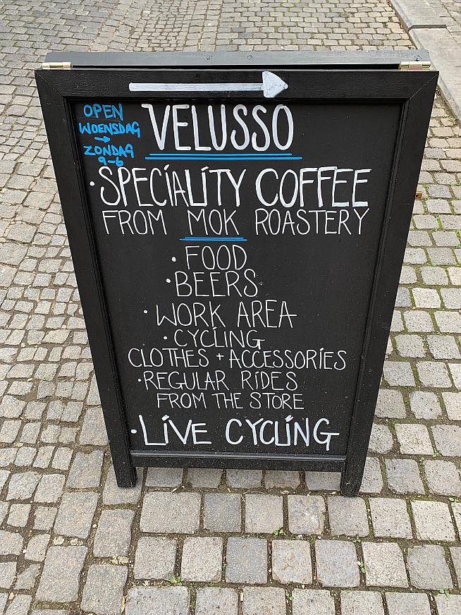 Best coffee in Bruges...and cycling on the TV