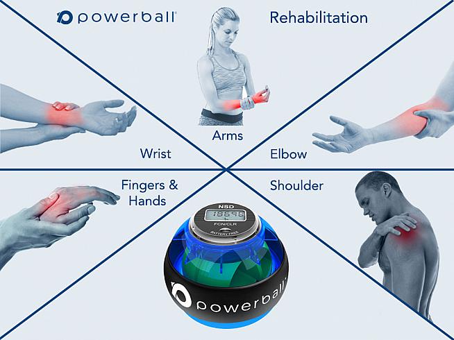 Powerball is a fist-sized training tool that uses gyroscopic resistance to build strength.