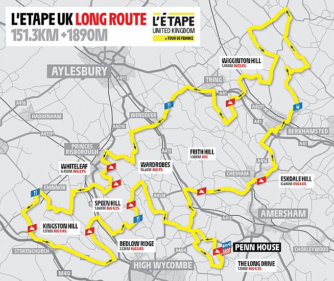 The long route for this year's L'Etape UK takes riders through the Chiltern Hills.