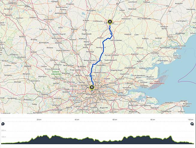 The 100km route starts at Royal Papworth hospital in Cambridge and finishes at the Royal Brompton in London.