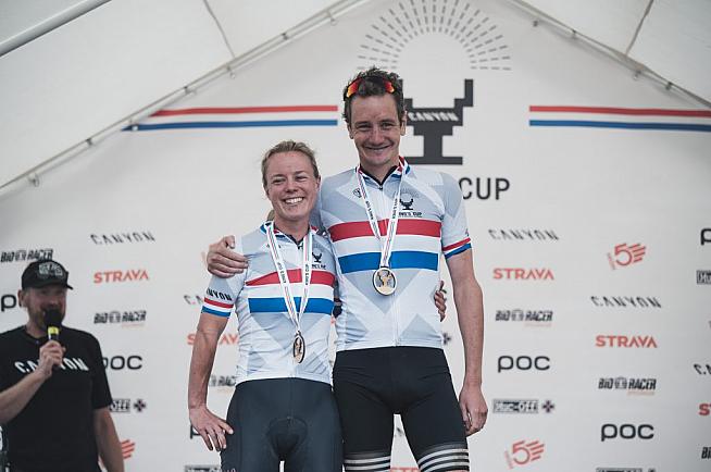 Ruth Astle and Alistair Brownlee in their national champions jerseys. Photo: Rupert Fowler