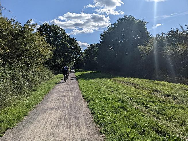 The route varies from flat downslink paths to rocky climbs and descents of the South Downs Way.