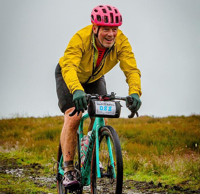 Stuart enjoying the fast and furious course despite the drizzle. Photo: Stephen Smith