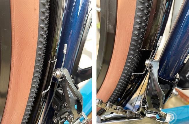 Bob's customised rear mudguard with a cutout to allow the front mech to move.