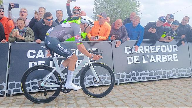 ...but some of us are looking at the stars. Van der Poel shows how to ride pavé.